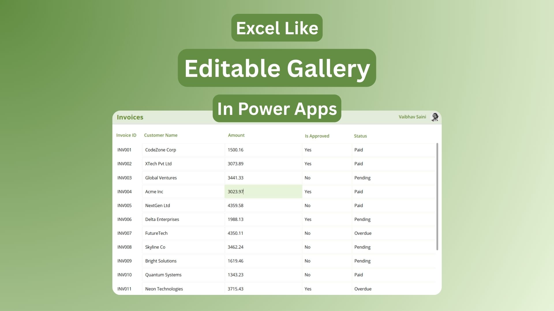 Excel like Editable Table in Power App